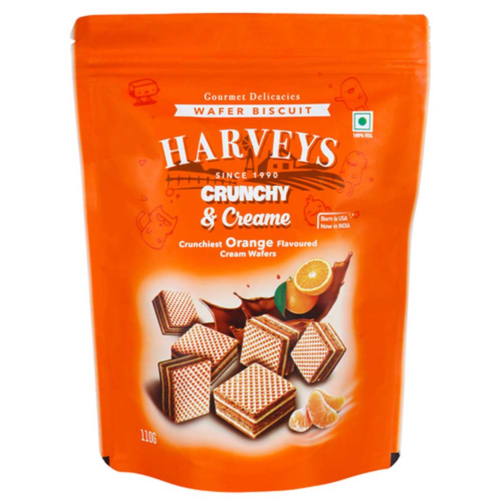 Harveys Crunchy &amp; Creame Wafers Orange Pouch 120gms (Pack Size)
