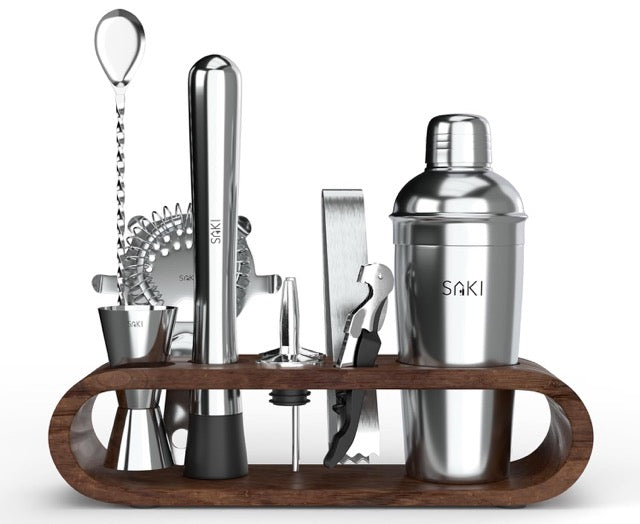 SAKI Home Decor Stainless Steel Cocktail Shaker Set with Stand - 10 Piece