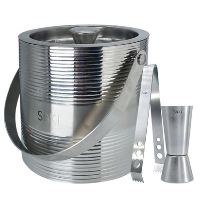 SAKI Metallic Ripple Stainless Steel Ice Bucket with Jigger