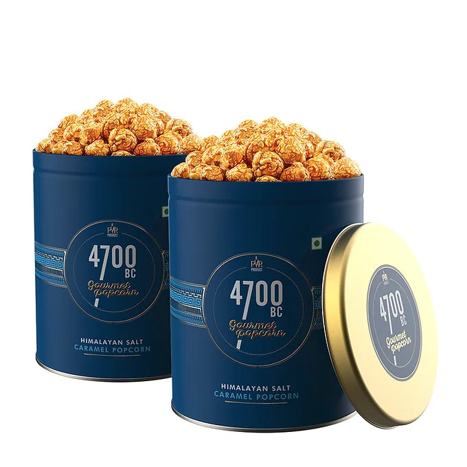 4700BC Himalayan Salt Caramel Popcorn Tin - 125gms (Pack of 2)-Popcorn-Boozlo