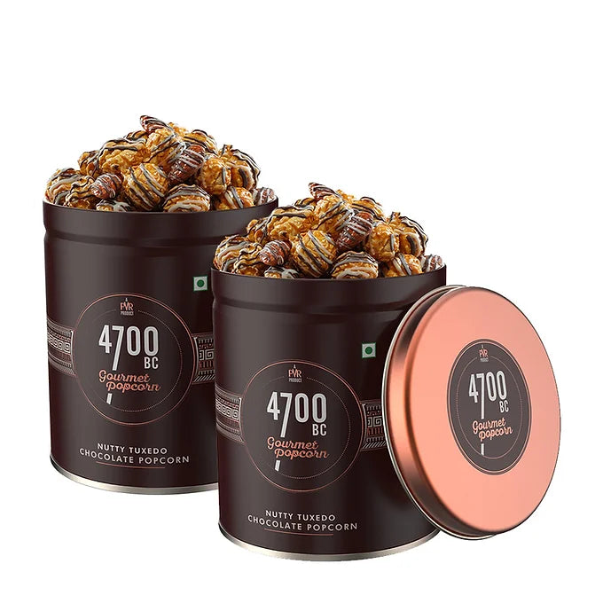4700BC Nutty Tuxedo Chocolate Popcorn, Tin - 150gms (Pack of 2)-Popcorn-Boozlo