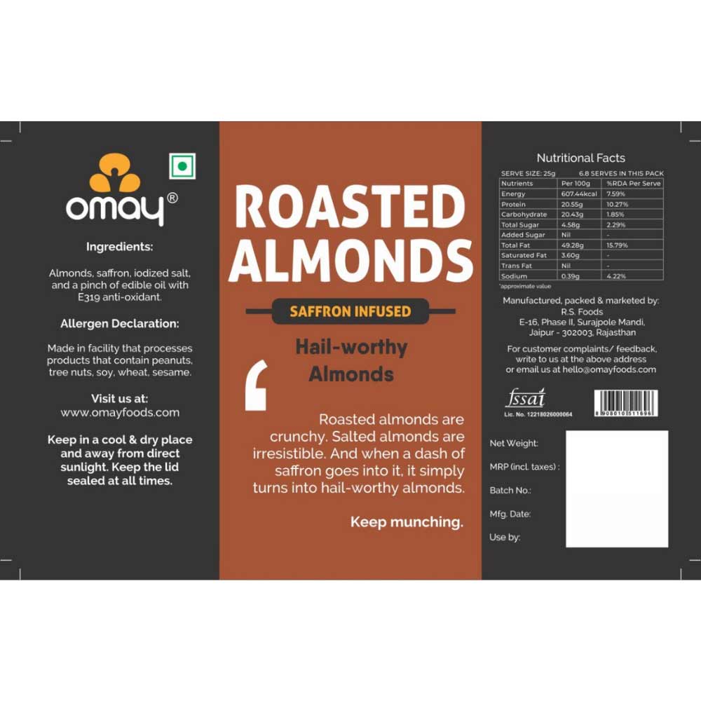 Omay Foods Roasted Almonds - Classic Salted, 170g (Pack of 2)-Dry Fruits-Boozlo