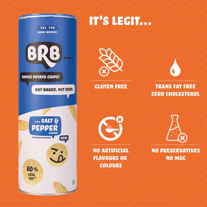 BRB Popped Potato Chips Salt &amp; Pepper Flavour XXL Tub (box of 4)-Chips-Boozlo