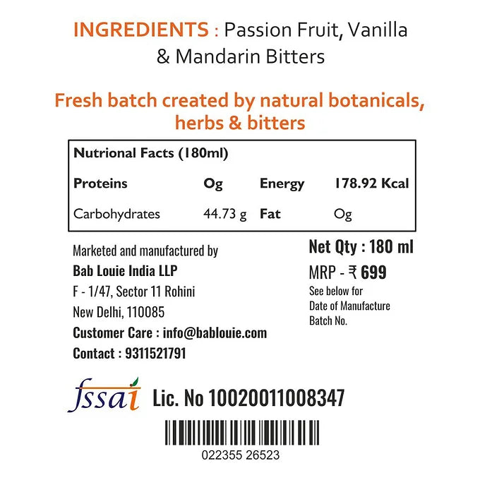 Bab Louie Passion Fruit Premix - 180ml (Serves 6) Boozlo