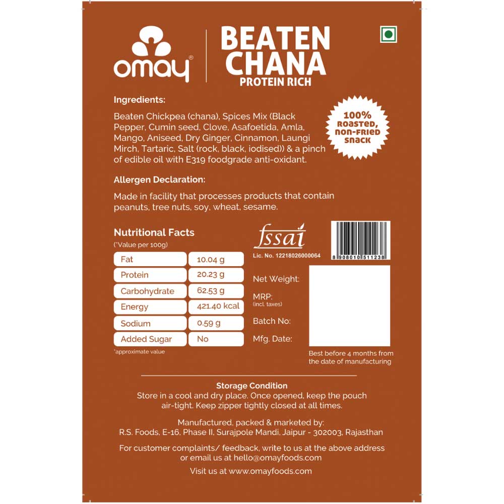 Omay Foods Beaten Chana Protein Rich (Pack of 2)-Nuts &amp; Seeds-Boozlo