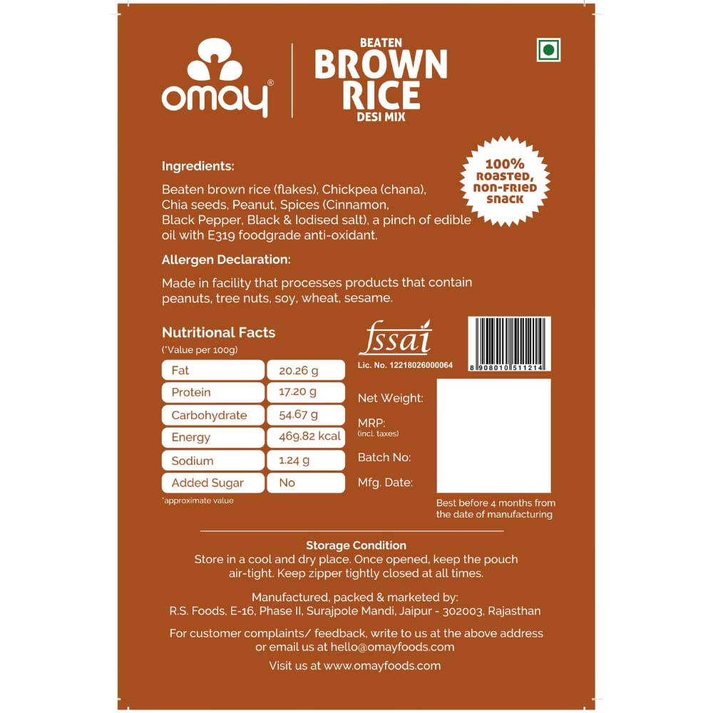 Omay Foods Beaten Brown Rice Desi Mix 400 gms Pouch-Nuts &amp; Seeds-Boozlo