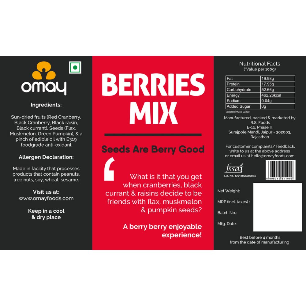 Omay Foods Berries Mix 400 gms Pouch-Nuts &amp; Seeds-Boozlo