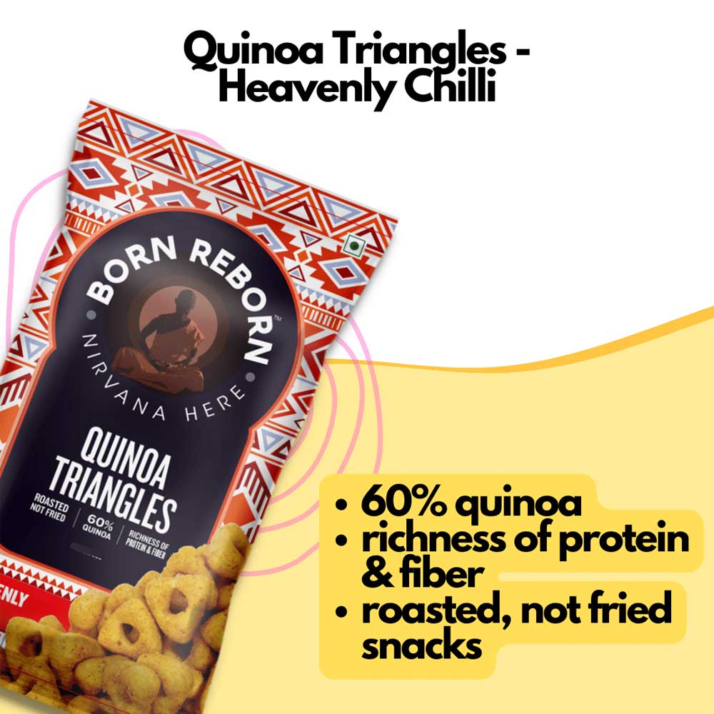 Born Reborn Quinoa Triangles - Heavenly Chilli 30gms (Pack Of 10) Boozlo