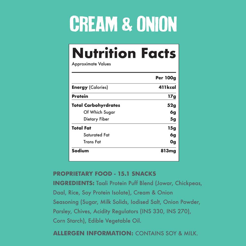 Taali Protein Puffs Cream &amp; Onion (60gms x 6)-Boozlo