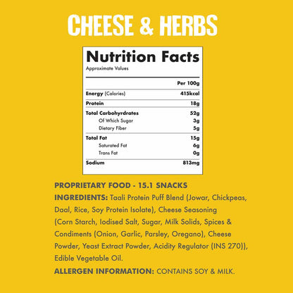 Taali Protein Puffs Cheese &amp; Herbs (60gms x 6)-Boozlo