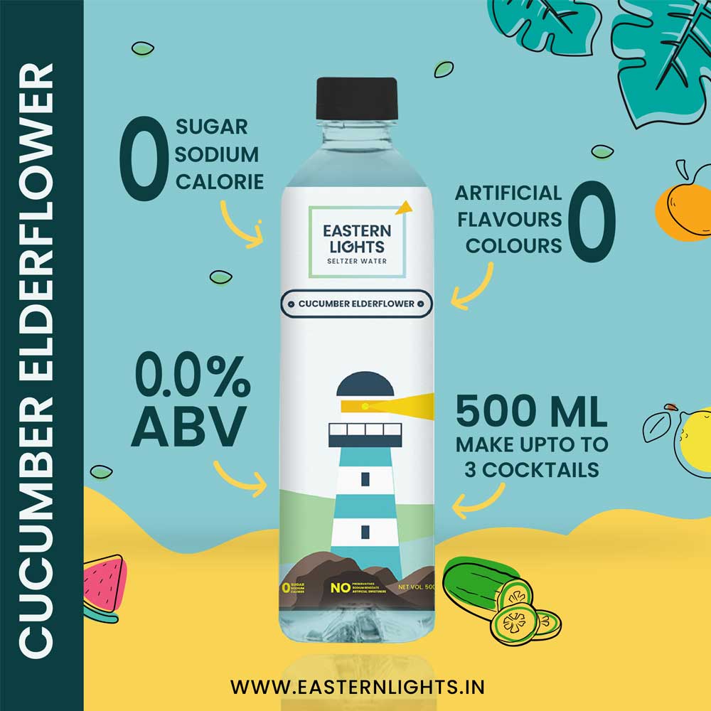 Eastern Lights Cucumber &amp; Elderflower Seltzer Water 500ml (Pack Size)-Boozlo