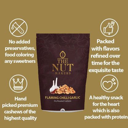 The Nut Makers Flamming Chilly Garlic Dry Roasted Cashews - 200gms