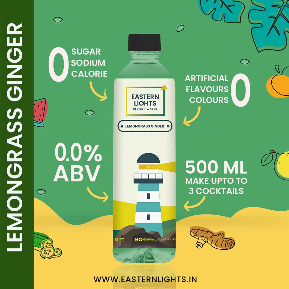Eastern Lights Lemongrass &amp; Ginger Seltzer Water 500ml (Pack Size)-Boozlo