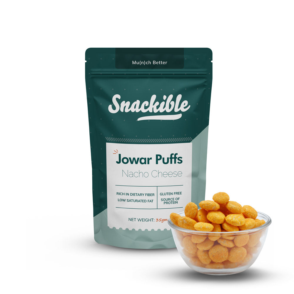 Snackible Nacho Cheese Jowar Puffs 35gms (Pack of 6)-Boozlo