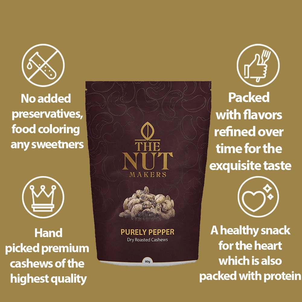 The Nut Makers Purely Pepper Dry Roasted Cashews - 200gms