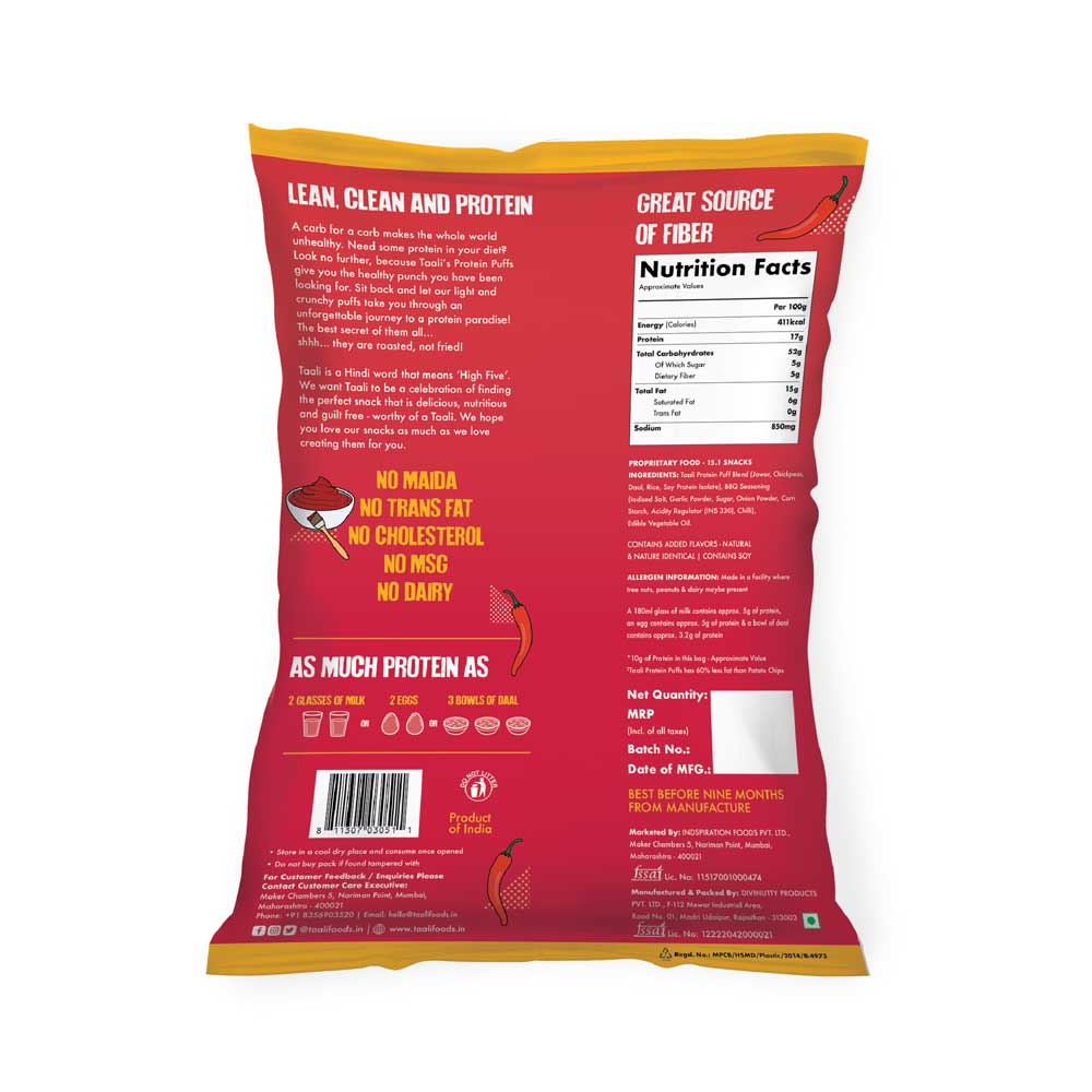 Taali Protein Puffs Smoky Barbeque (60gms x 6)-Boozlo