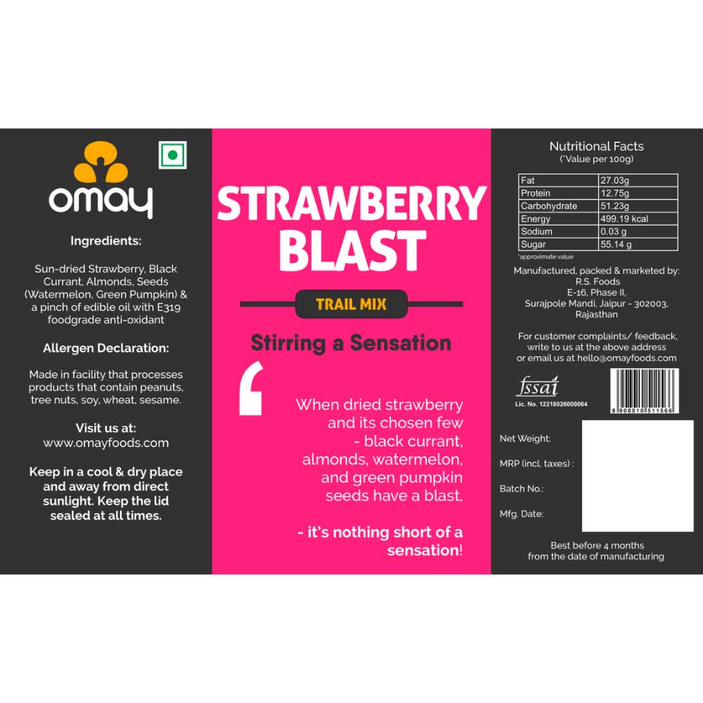Omay Foods Strawberry Blast Trail Mix, 160g each (Pack of 2)-Nuts &amp; Seeds-Boozlo
