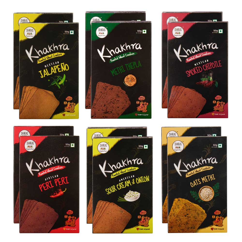 Svaras khakhra Assorted flavours 50gms Each (Pack of 12)