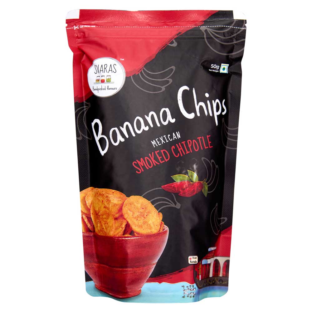 Svaras Kerala Banana Chips (Mexican Smoked Chipotle) | 50gms (Pack of 8)-Banana Chips-Boozlo