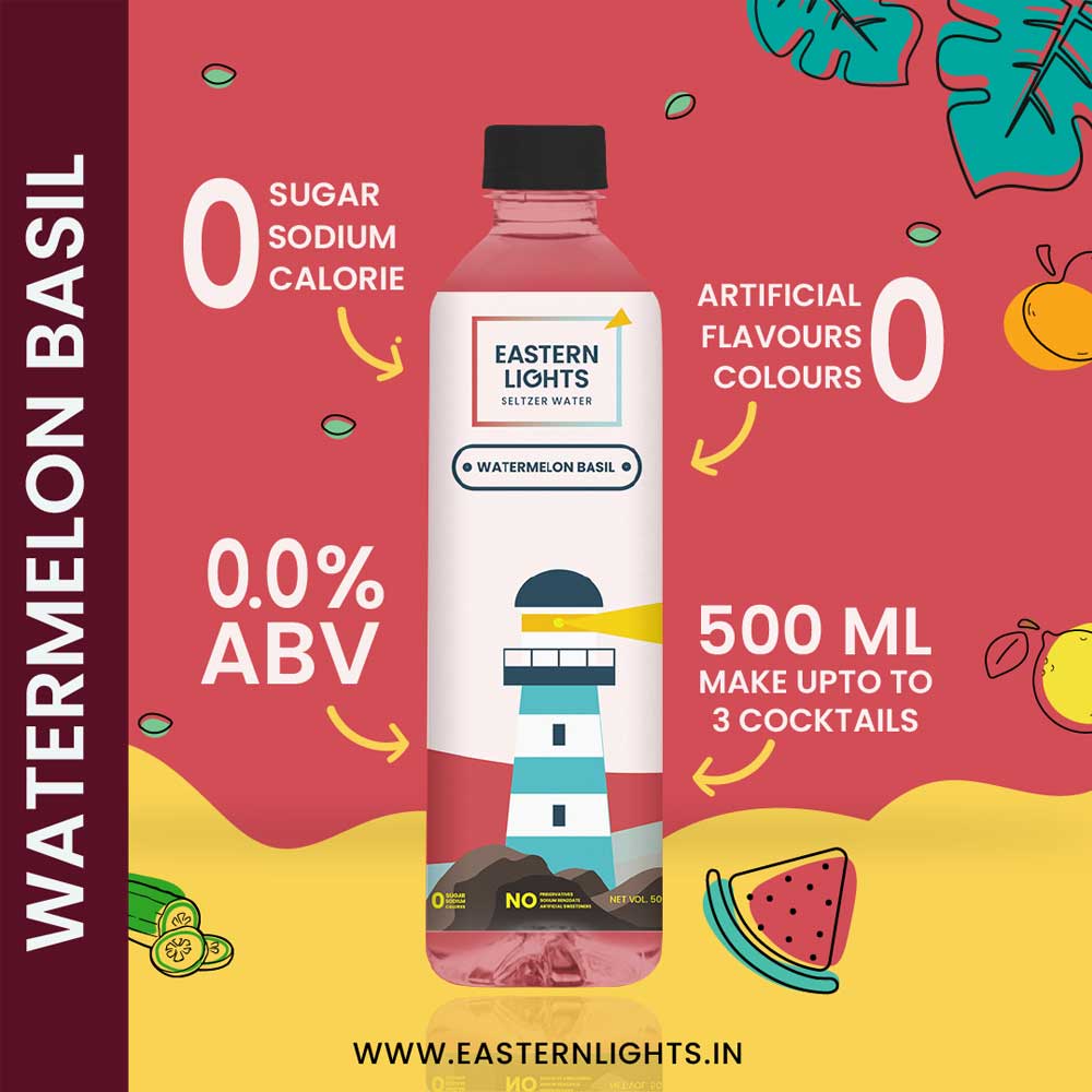 Eastern Lights Watermelon &amp; Basil Seltzer Water 500ml (Pack Size)-Boozlo