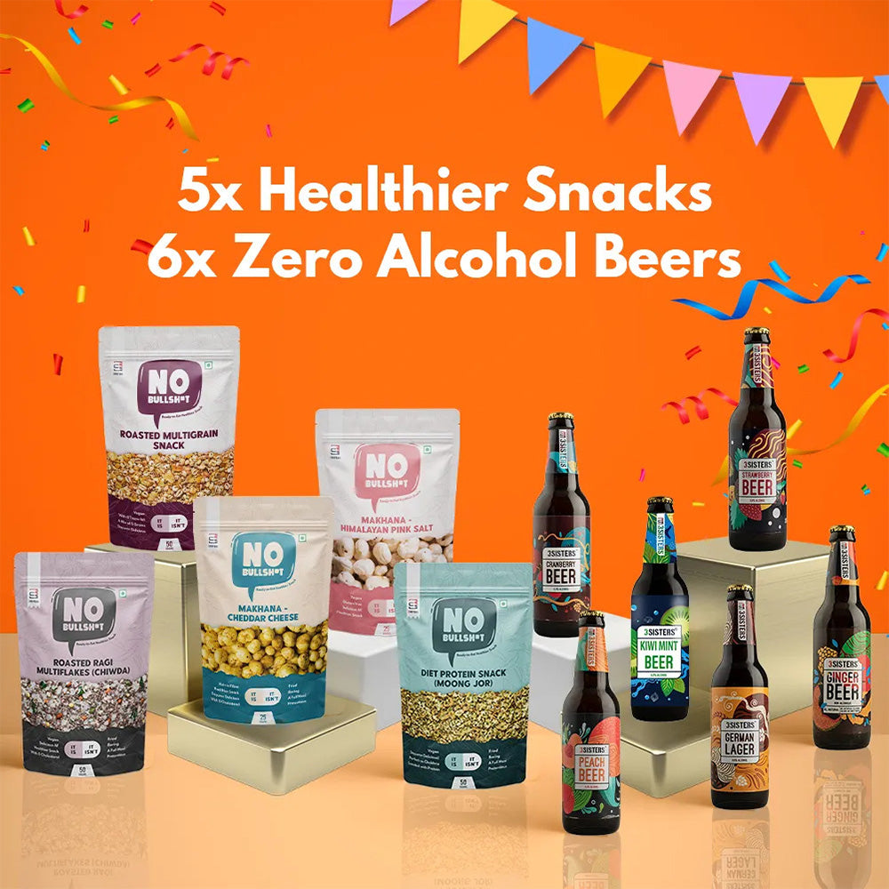 NON ALCOHOLIC BEER (pack of 6) and NO Bullshit Healthier Snacks - ASSORTED Pack (pack of 5)