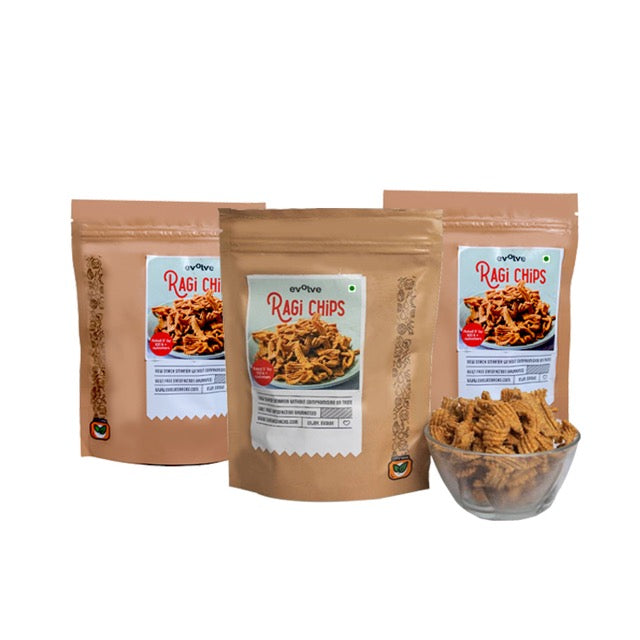 Evolve Healthy Snacks | All Natural Real Ragi Chips (Pack of 3)