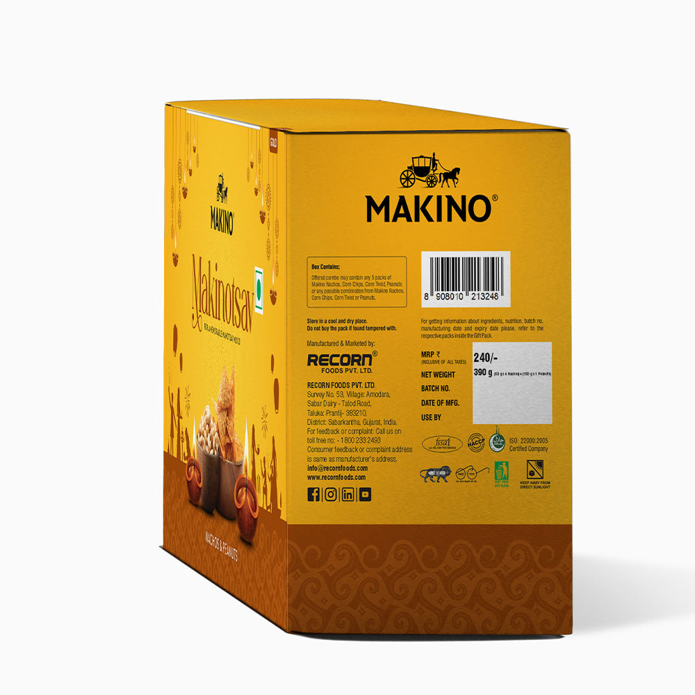 Makino Gold Gift Pack - 4 Nachos x 60gms &amp; 1 Peanuts x 150gms (Pack of 5)-Boozlo