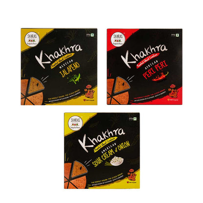 Svaras Premium Assorted Flavours Mexican Jalapeno, African Peri Peri, American Sour Cream &amp; Onion Khakhra 200gms Each (Pack of 3)-Boozlo