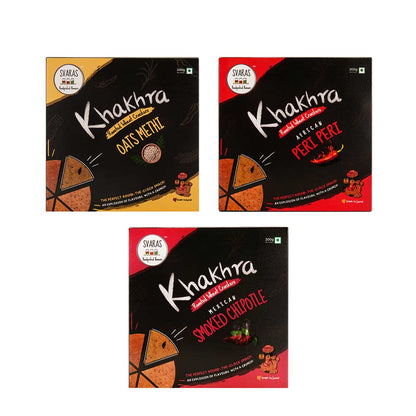 Svaras Premium Assorted Flavours Oats Methi, African Peri Peri, Mexican Smoked Chipotle Khakhra 200gms Each (Pack of 3)-Boozlo