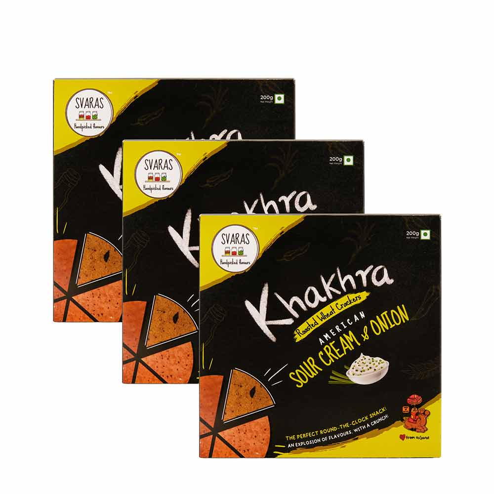 Svaras Sour Cream &amp; Onion Khakhra - 200gms each (Pack of 3)-Boozlo
