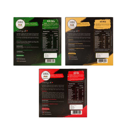 Svaras Premium Assorted Flavours Methi Thepla, Oats Methi, African Peri Peri Khakhra 200gms Each (Pack of 3)-Boozlo