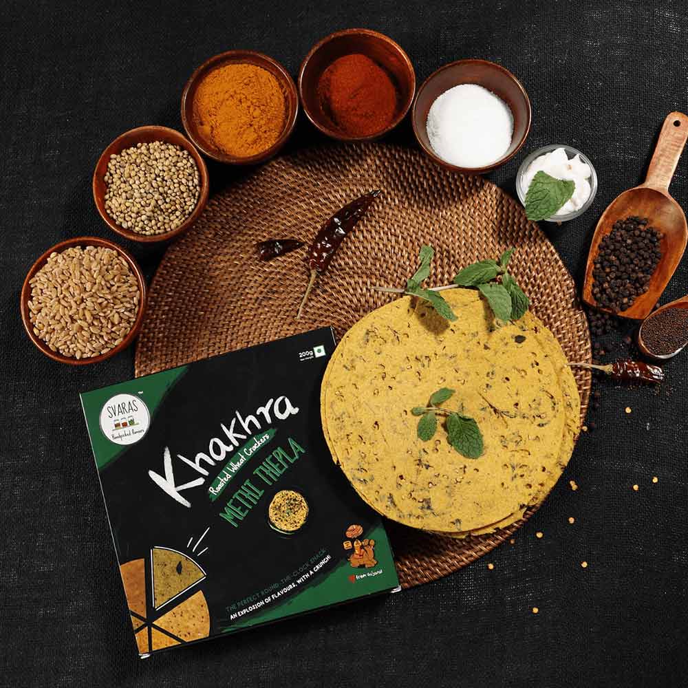 Svaras Premium Assorted Flavours Mexican Jalapeno, Methi Thepla, Oats Methi, Mexican Smoked Chipotle Khakhra 200gms Each (Pack of 4)-Boozlo