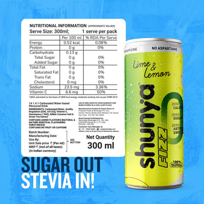 Shunya Fizz Lime &amp; Lemon - 300ml (Pack Size)-Boozlo