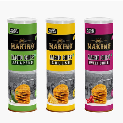 Makino Assorted Round &amp; Stacked Nachos - 107gms (Pack of 3)-Boozlo