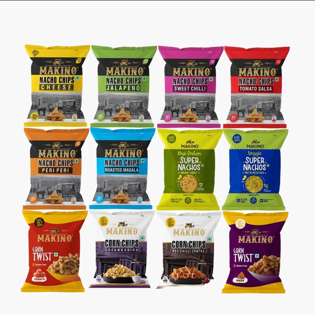 Makino Assorted Munchies / Party Snacks - 60gms (Pack of 12)-Boozlo