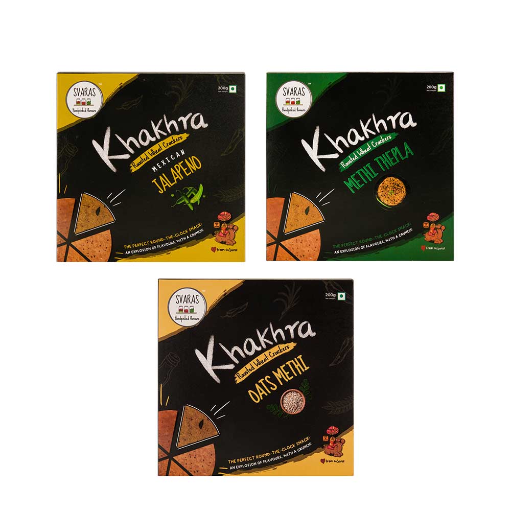 Svaras Premium Assorted Flavours Mexican Jalapeno, Methi Thepla, Oats Methi - 200gms (Pack of 3)-Boozlo