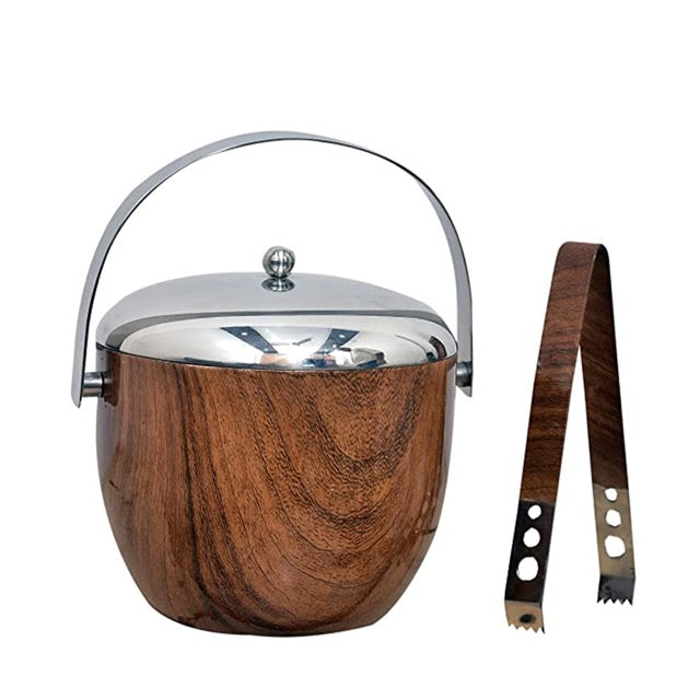 The Bar Shop Double Wall Wooden Texture Finish Ice Bucket with Lid - 1600 ml-Boozlo
