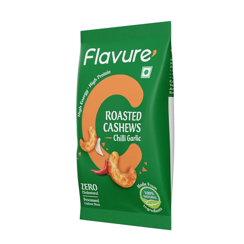 Flavure Roasted Cashew Chilli Garlic - 25gms each (Pack of 8)-Boozlo