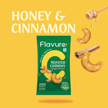 Flavure Roasted Cashew Honey &amp; Cinnamon - 25gms each (Pack of 8)-Boozlo
