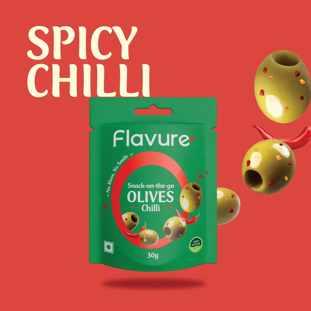Flavure Snack-on-the-go Olives Chilli - 30gms each (Pack of 12)-Boozlo