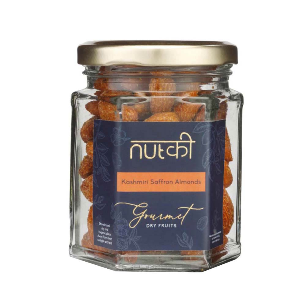 NUTKI Kashmiri Saffron Almonds with Reusable Glass Jar-Boozlo