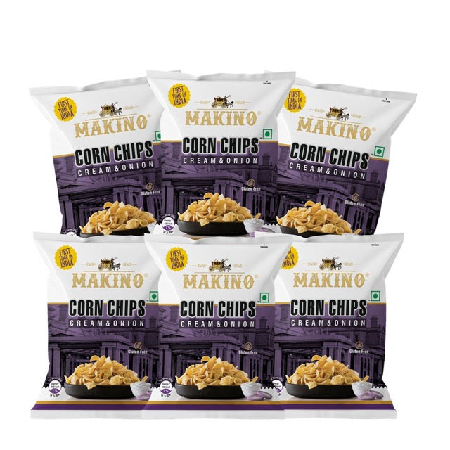 Makino Corn Chips Cream &amp; Onion - 60gms (Pack of 6)-Boozlo