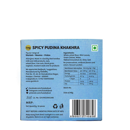 Gulabs Tiny Spicy Pudina Khakhra - 10pcs each(Pack of 10)-Boozlo