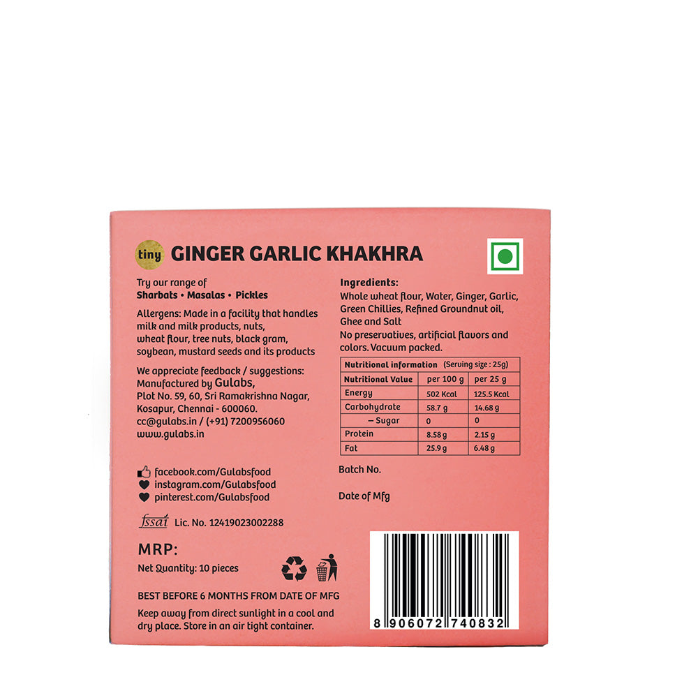 Gulabs Tiny Ginger Garlic Khakhra - 10pcs each (Pack of 10)-Boozlo
