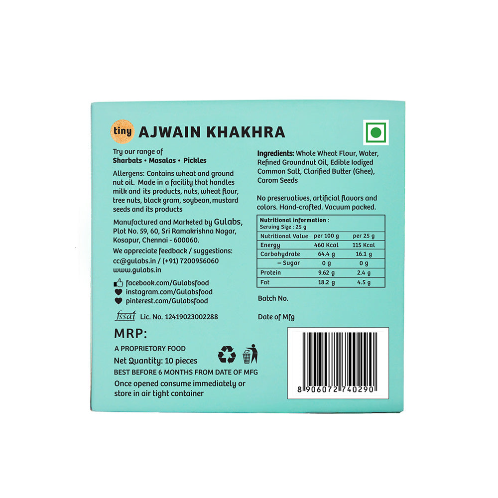 Gulabs Tiny Ajwain Khakhra - 10pcs each (Pack of 10)-Boozlo