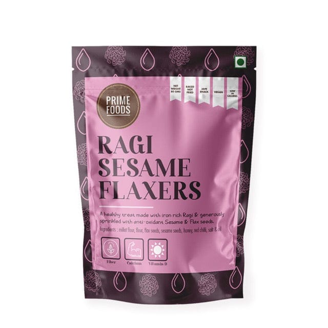 Prime Foods Ragi Crackers with Sesame and Flax Seeds - 80gms each (Pack of 4)-Boozlo