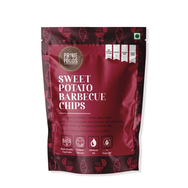 Prime Foods Sweet Potato BBQ Chips - 70gms (Pack Size)-Boozlo