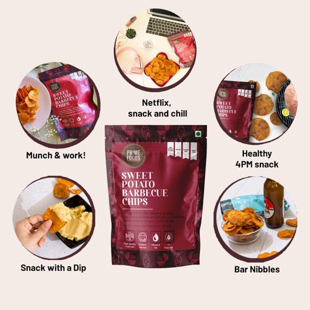 Prime Foods Sweet Potato BBQ Chips - 70gms (Pack Size)-Boozlo