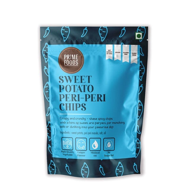 Prime Foods Sweet Potato Peri Peri Chips - 70gms (Pack Size)-Boozlo