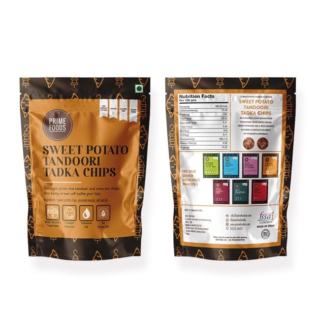 Prime Foods Sweet Potato Tandoori Tadka Chips - 70gms (Pack Size)-Boozlo